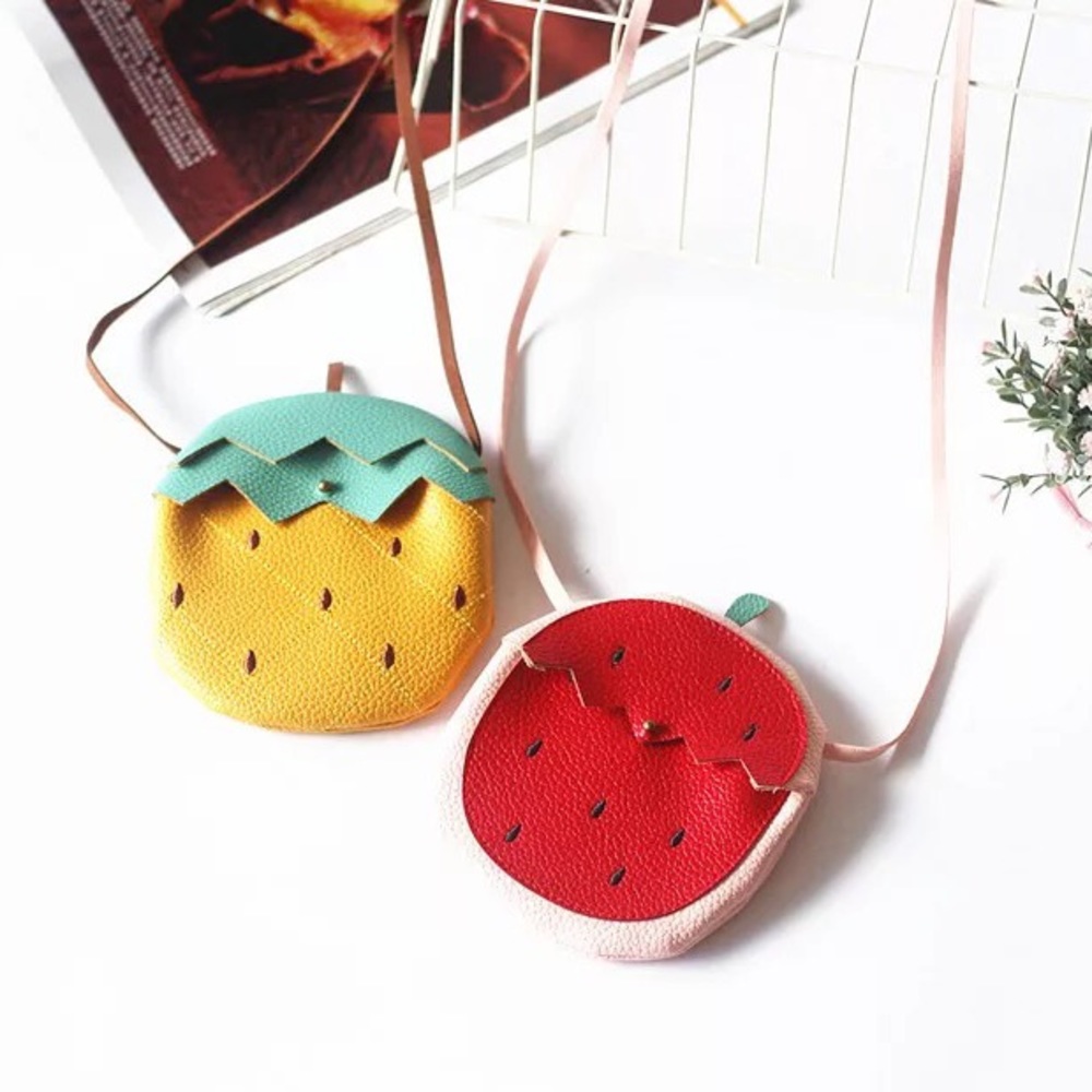 Pineapple bag kids yellow pu leather girls pouch